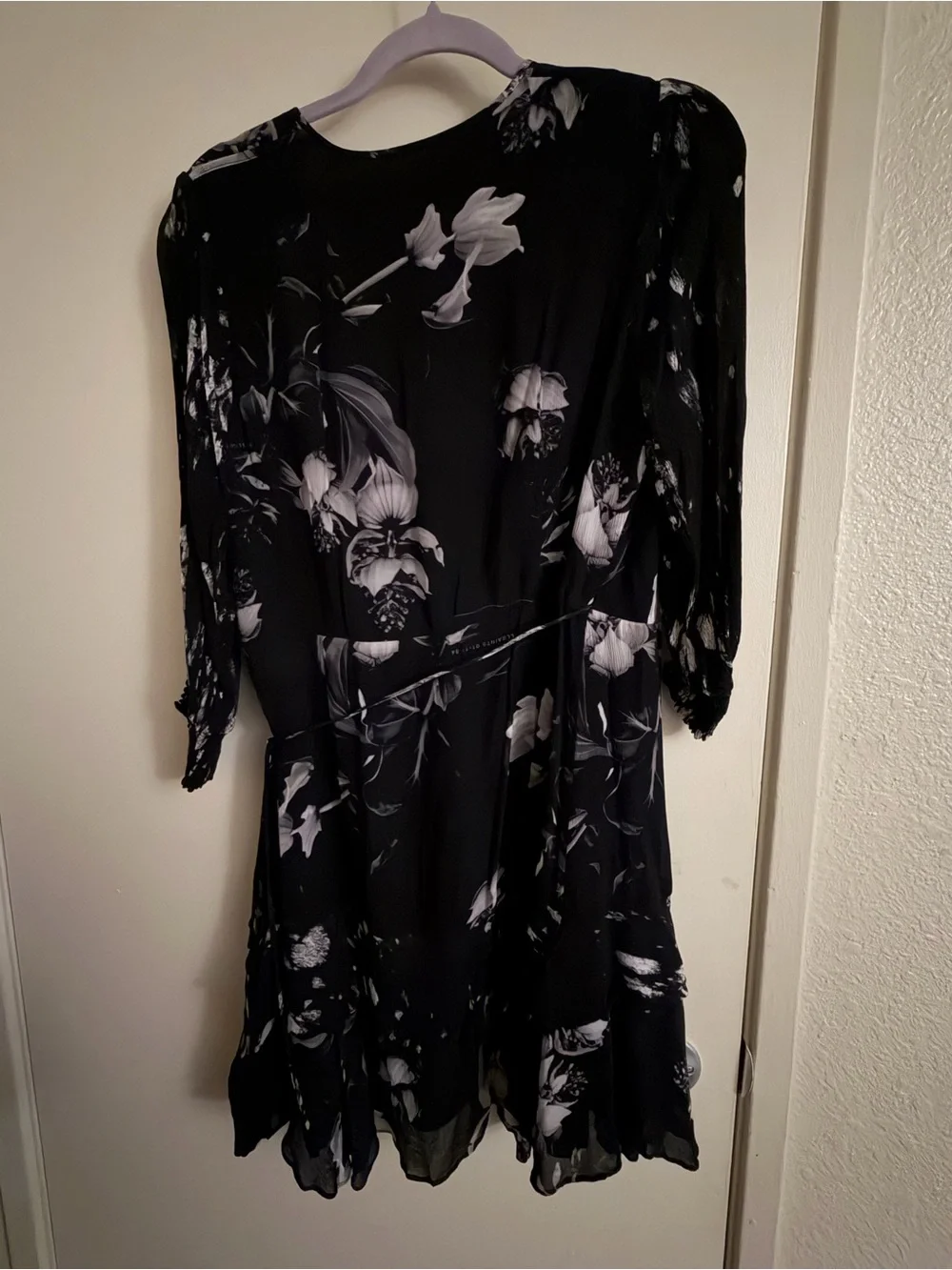 AllSaints Black Top with Subtle White Floral Trim - Picture 2 of 3